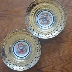Vintage brass framed Regency bone China plates